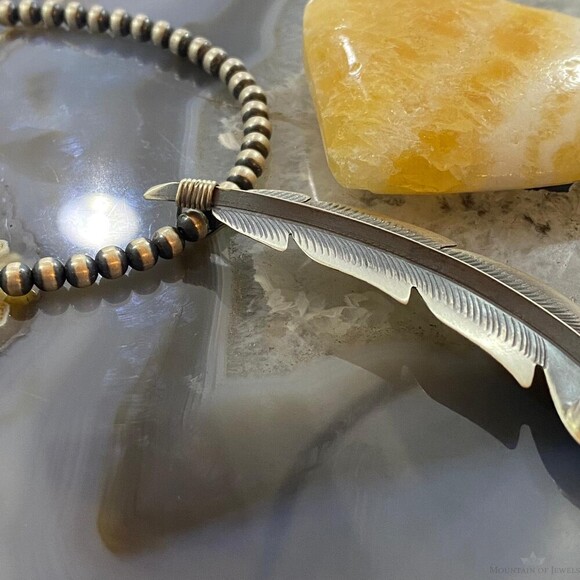 Billy Long Native American Sterling Oxidized Feather w/Turquoise Unisex Pendant - Picture 3 of 10